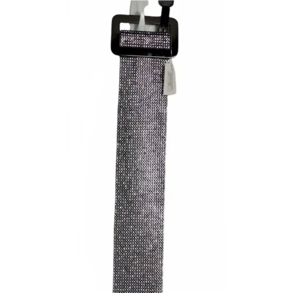 Full Rhinestone Crystal Mesh Pave Wide Belt Black & Silver Adjustable Women's